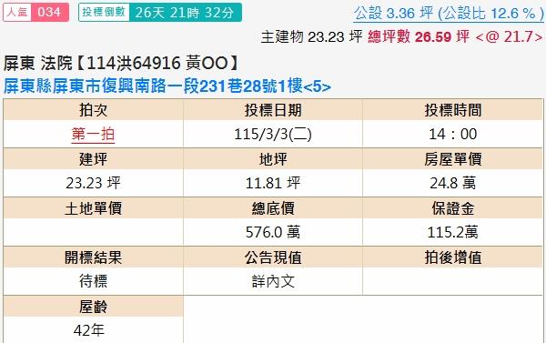 屏東屏東市公寓拍賣-1